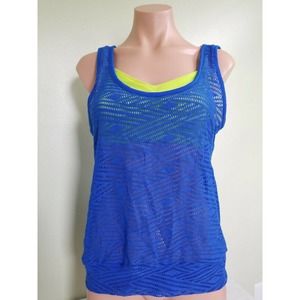 Go by Gossip Sporty Splice crochet layered tankini top blue green size S